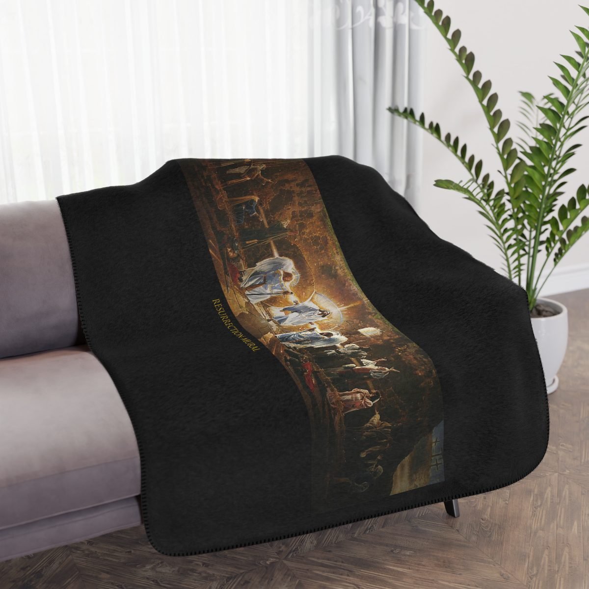 Resurrection Mural by Ron DiCianni – Black/Tan Sherpa Blanket