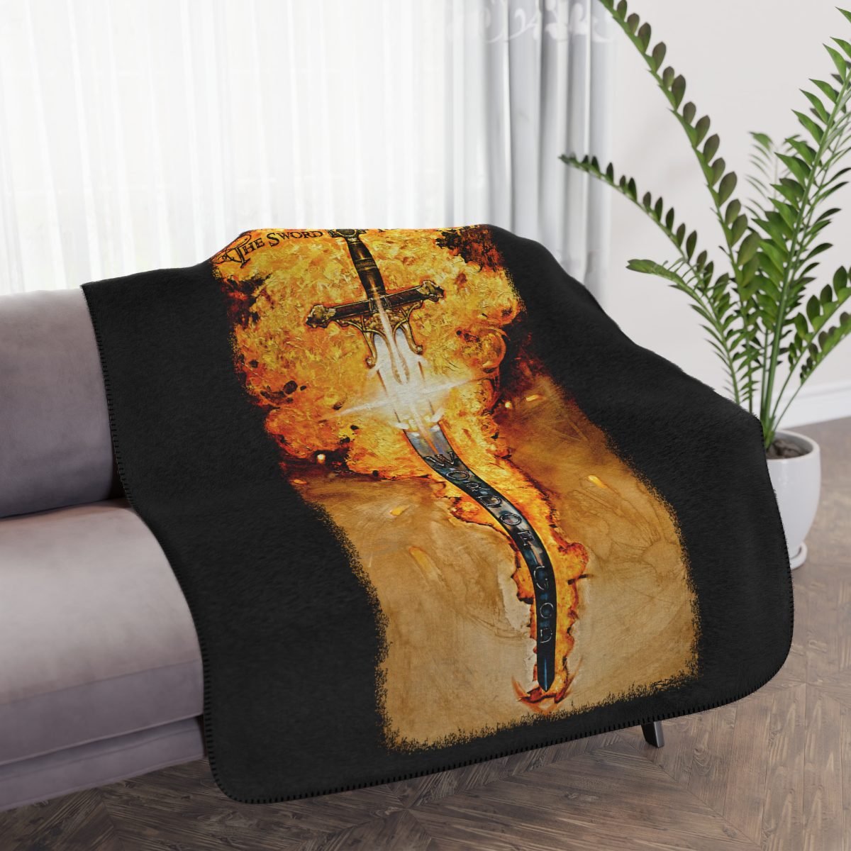 The Sword of The Spirit by Ron DiCianni – Black/Tan Sherpa Blanket (Rough Edge Version)