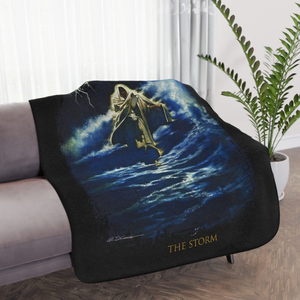 The Storm by Ron DiCianni – Black/Tan Sherpa Blanket (Rough Edge Version)