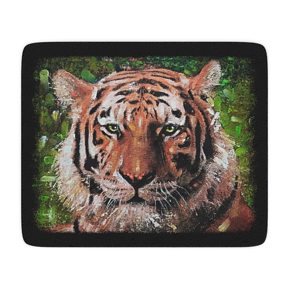 Tiger by Ron DiCianni – Black/Tan Sherpa Blanket (Rough Edge Version)